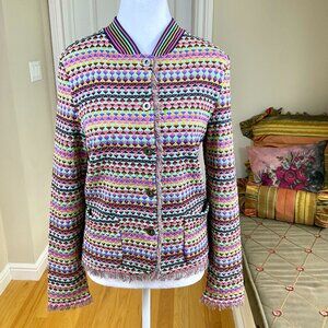 Aldomartins Jacket Knit Colorful Button Front Fringe Trim Bamboo Cotton (6)